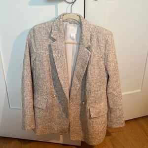H&M Beige Tweed Chanel Style Blazer with Pearl button detailing
